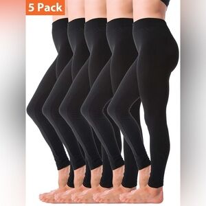NWT! 5 Pair SOFRA Active High Rise Fleece lined leggings Free Size (S - L) Black